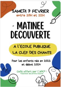 Image de l'article Matinée découverte de l&rsquo;école la clé des chants
