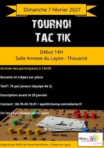 Image de l'article Tournoi de Tac-Tik – APEL Ecole Notre Dame Champ-sur-Layon